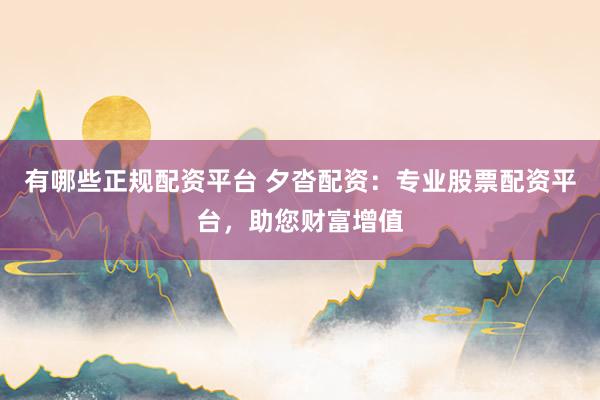 有哪些正规配资平台 夕沓配资：专业股票配资平台，助您财富增值